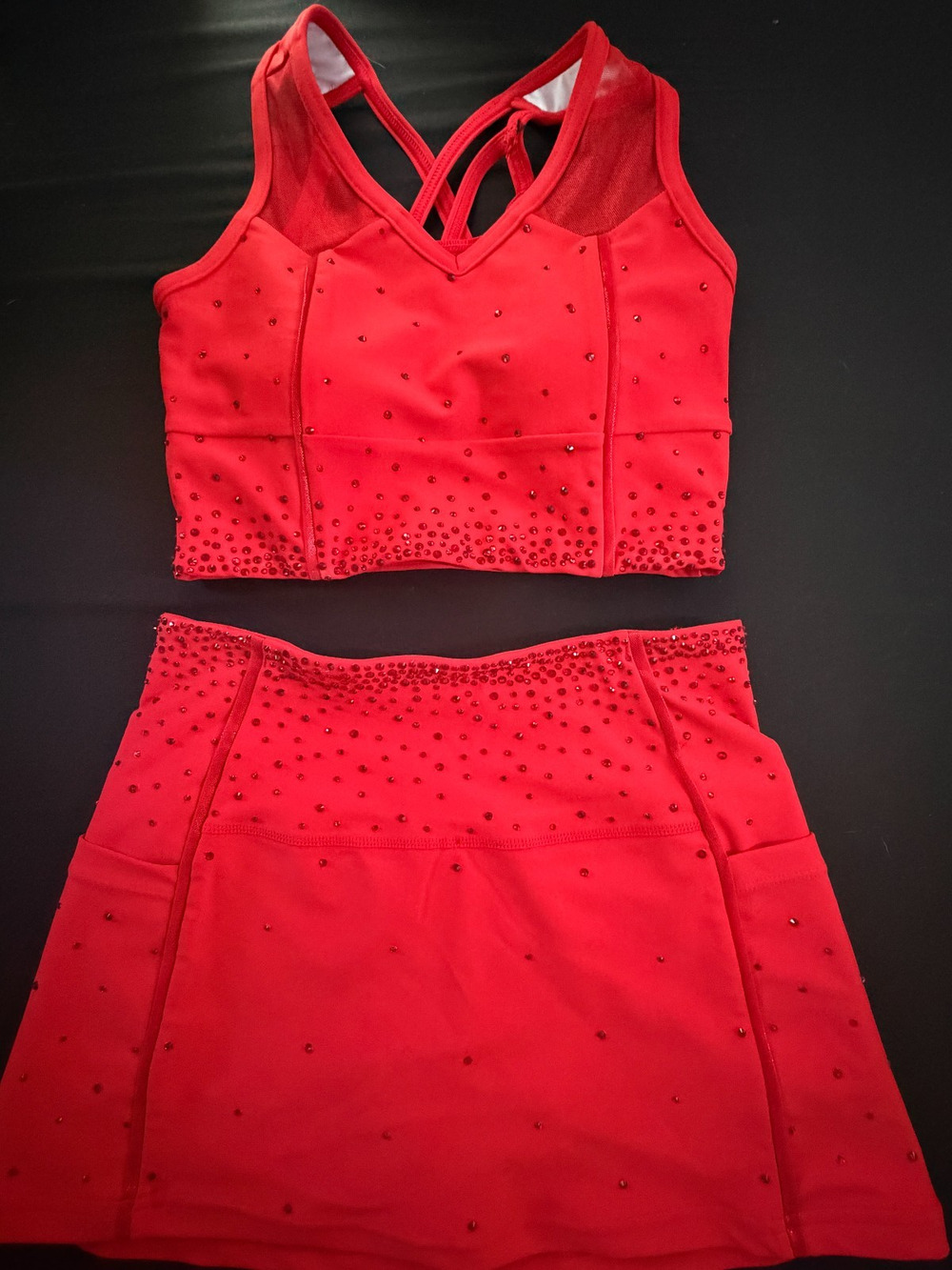 Rebel Athletic x Miss America AXS Red Crystal Sports Bra Skirt Set